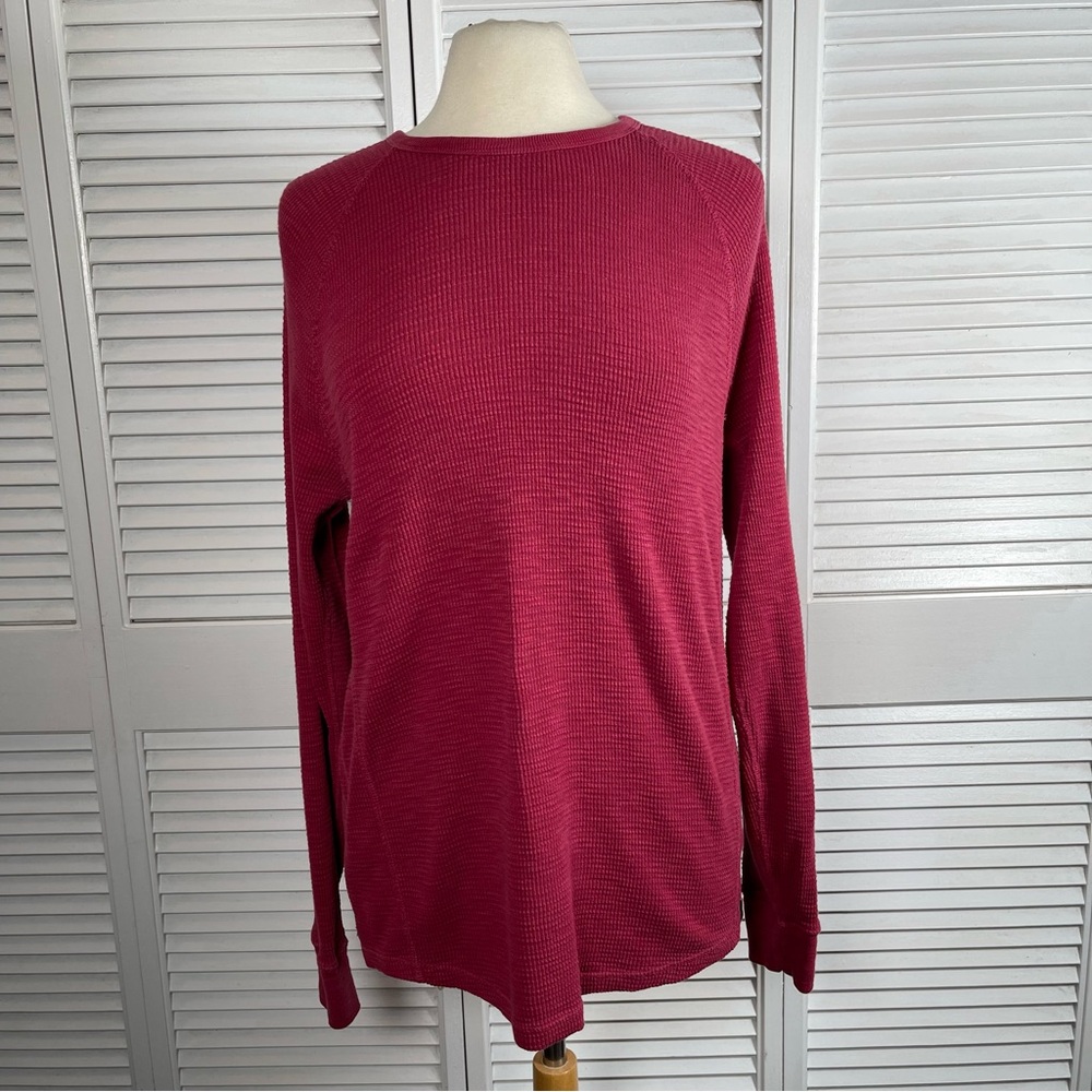 Lucky Brand Lived-In Thermal Shirt Burgundy Waffle Knit Long Sleeve Size M